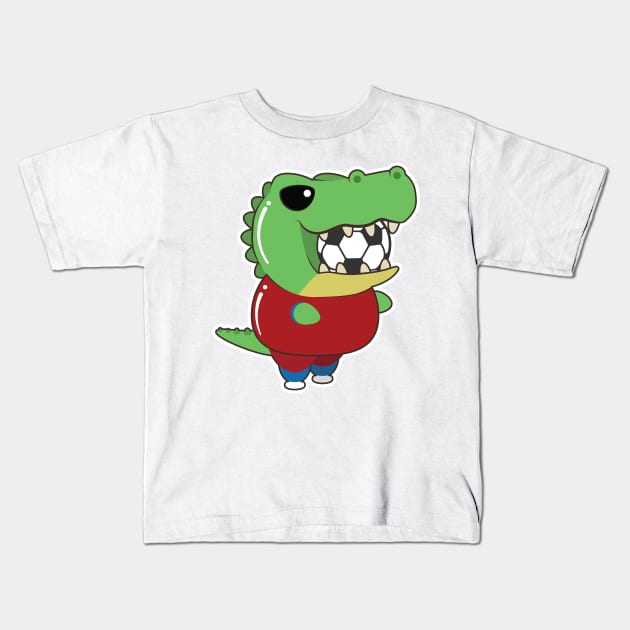 Crocodile as Soccer player with Soccer ball Kids T-Shirt by Markus Schnabel